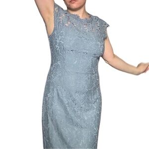 Blue Floral Lace summer dress size s back zip bodycon